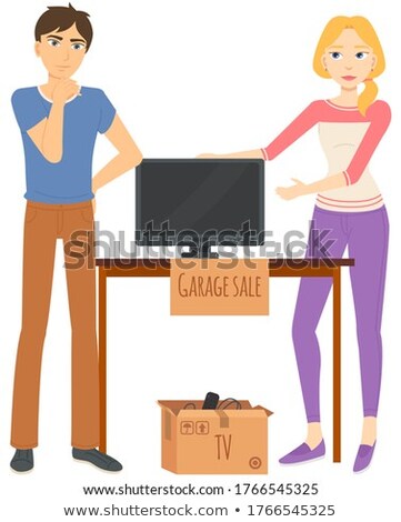 Foto d'archivio: Tv And Remote Retail Garage Sale Cheap Vector