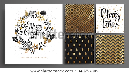 Foto stock: Cute Merry Christmas Card Gold Holiday Vector Card