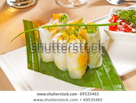 Spring Rolls With Vegetables Mango Chili Sauce Foto stock © keko64