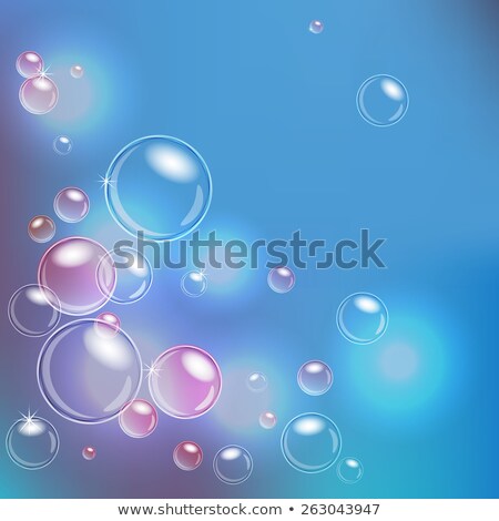 Stock photo: Transparent Soap Bubbles Blue Background With Defocused Elements Vector Light Flare And Sparks