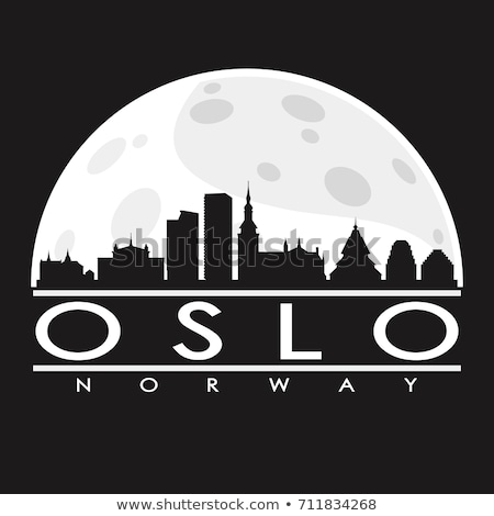 Foto stock: Oslo City Skyline Black And White Silhouette