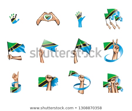 Stock fotó: Tanzania Flag And Hand On White Background Vector Illustration