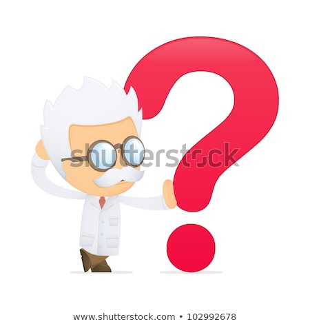 Foto stock: Funny Cartoon Scientist With A Question Mark