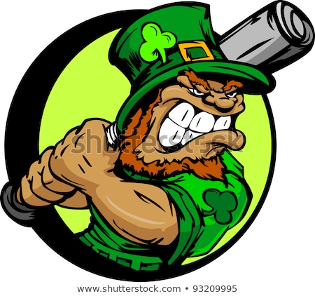 St Patricks Day Leprechaun Swinging Baseball Bat Imagine de stoc © ChromaCo