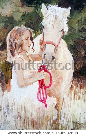 Stockfoto: Young Blond Woman Painting Little Girl