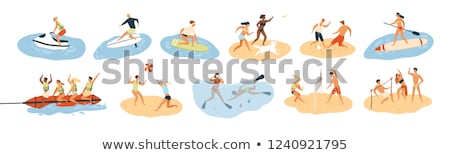 Foto stock: Boy Playing Games Summer Activity On Beach Vector