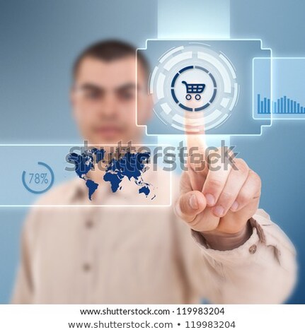 E Commerce - Man Pushing Button On Futuristic Interface Stock fotó © grafvision