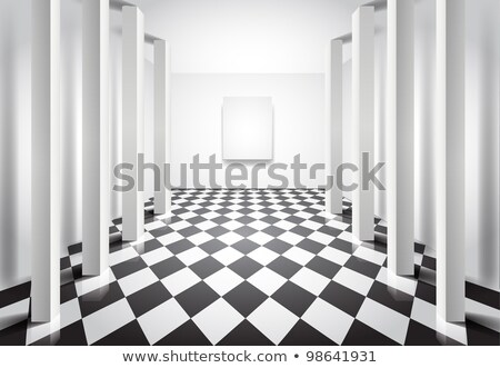 Stockfoto: Long Hall With Columns And Blank Canvas On The Wall