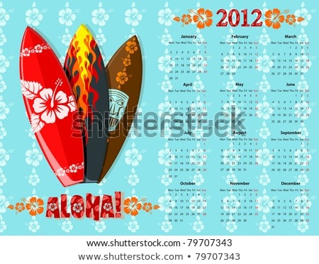 Vector Aloha Calendar 2012 With Surf Boards Stockfoto © Elisanth