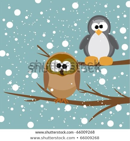 商業照片: Owl And A Penguin On A Tree Under Snowfall