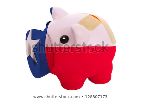 Foto stock: Bankrupt Piggy Rich Bank In Colors Of Flag Of American State Of