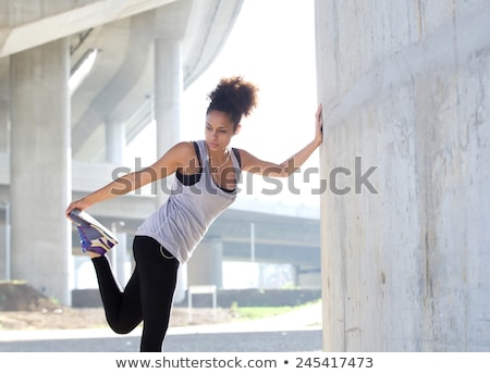 Stock fotó: African American Woman Jogger Stretching - Fitness People And