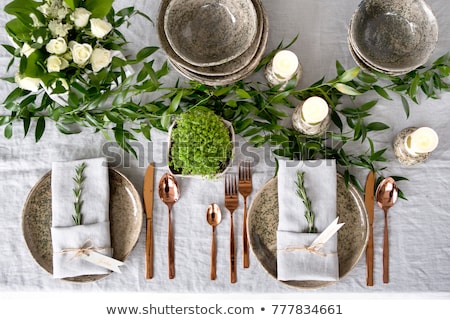 Stock photo: Easter Table Setting With Candle And Flowers