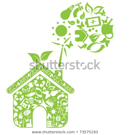 Vector Eco Button With Green Grass Sun And Ladybug Zdjęcia stock © SoleilC