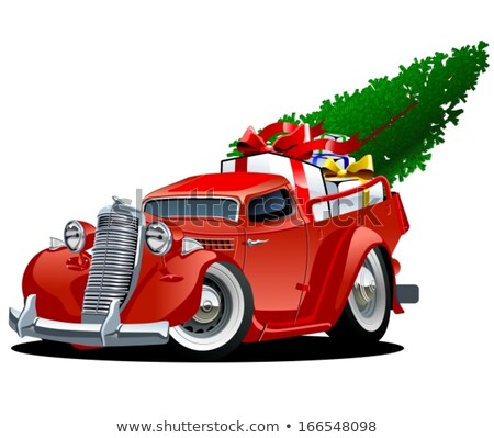 Santa Claus On Vintage Car Delivering Presents Illustration Imagine de stoc © Mechanik