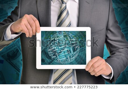 Man Hands Using Tablet Pc Sphere Of Business Words On Touch Screen Stockfoto © cherezoff