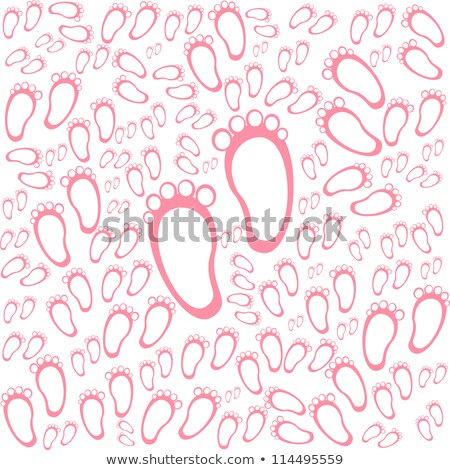 Baby Girl Arriival Card With Many Foot Steps Background Zdjęcia stock © fotoscool