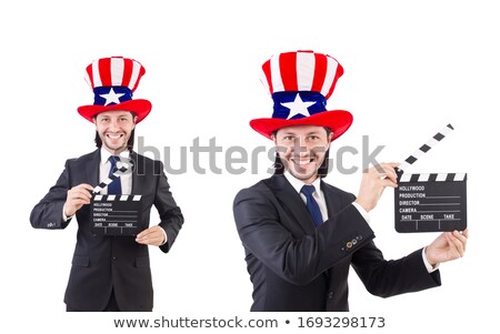 Man With Usa Hat And Movie Board Isolated On White Stock fotó © Elnur