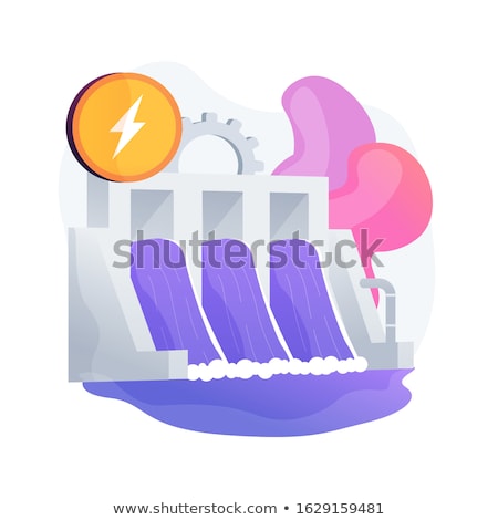 Stockfoto: Hydroelectric Power Station Water Mass Energy Using Dam And Reservoir Vector Concept Metaphor