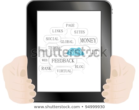 Tablet Pc With Seo Sign And Tags On Optimization Theme Stockfoto © fotoscool