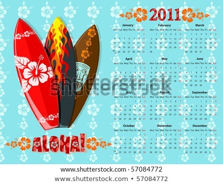 [[stock_photo]]: Ector · Blue · Aloha · Calendar · 2011 · avec · des · planches · de · surf