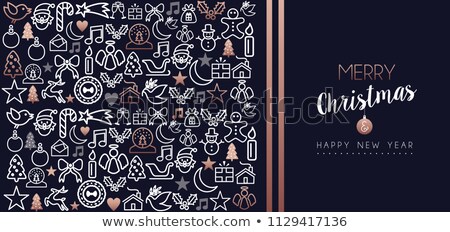 Stok fotoğraf: Christmas And New Year Copper Outline Snow Card