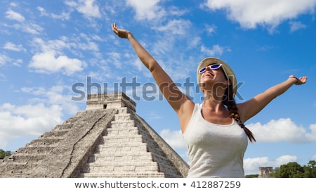 Stok fotoğraf: Happy Woman Enjoying Chichen Itza Mayan Ruins Tourism