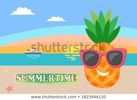 Stock fotó: Summertime Card Pineapple Dressed In Sunglasses