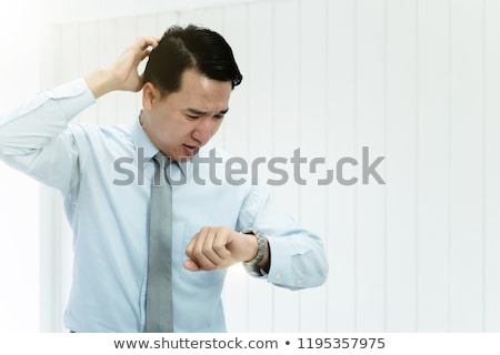 Stock photo: Being Late To Work And Deadline Young Asian Man Is Time Delay And Late On Project Executive Angry