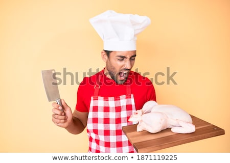 Foto stock: Mad Butcher With Knife