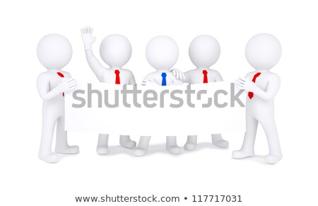 Stock fotó: Five 3d White People Holding Blank Poster