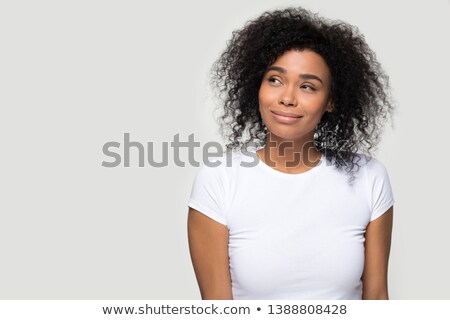 Stockfoto: Woman With Blank White Shirt Over Black Background