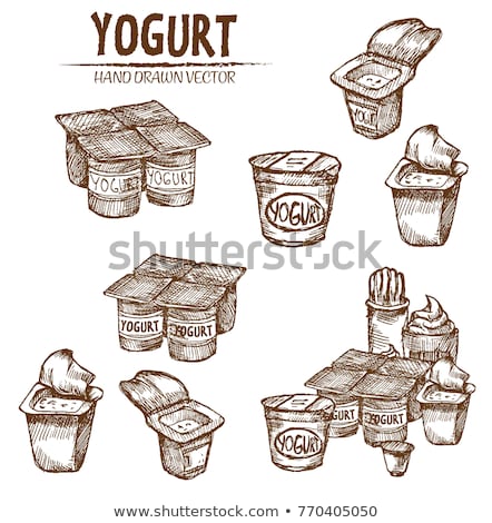 Stok fotoğraf: Digital Vector Detailed Line Art Packed Yogurt