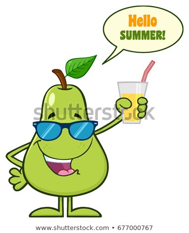 Green Pear Fruit With Sunglasses Cartoon Mascot Character Holding Up A Glass Of Juice Stock foto © HitToon