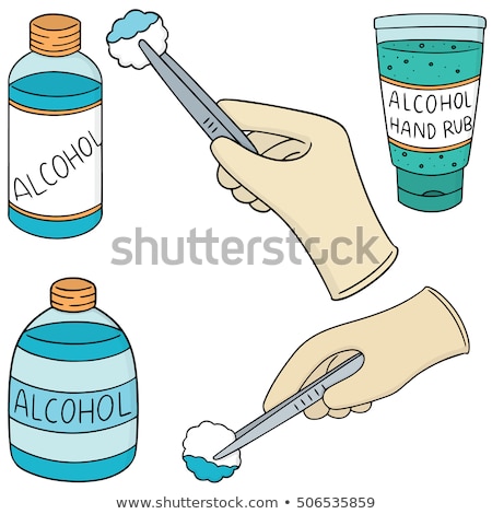 Foto d'archivio: Vector Set Of Forcep Alcohol And Sterile Cotton