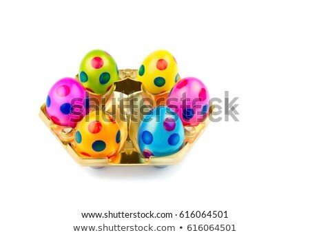 ストックフォト: Several Painted Easter Eggs In Gold Tray