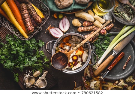 Stock photo: Cooking Pot And Vegetables For Making Vegetable Soup