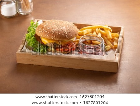 Сток-фото: Delicious Fresh Home Made Burgers On Wooden Plate