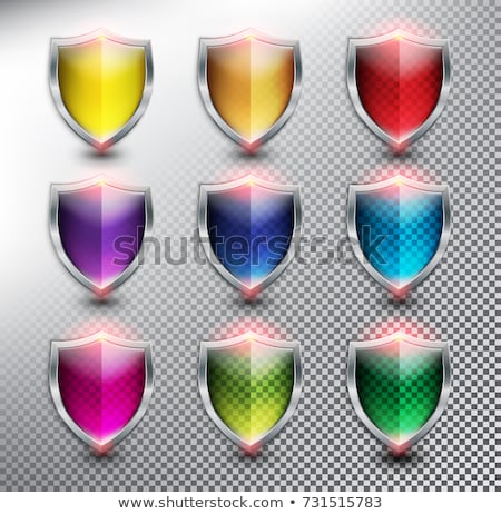 Foto stock: Transparent Green Glass Shield Icon On Transparent Background Vector Illustration