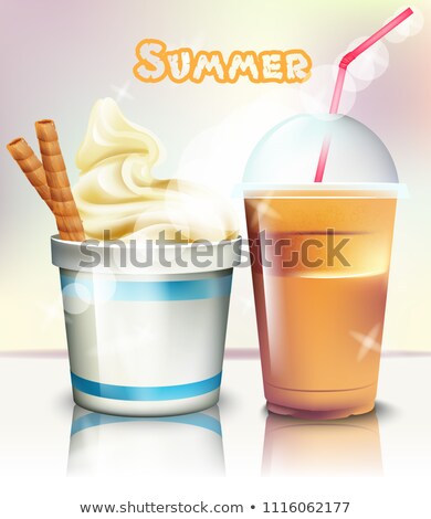Foto stock: Caramel Yogurtdrink In A Cup Realistic Vector Illustration