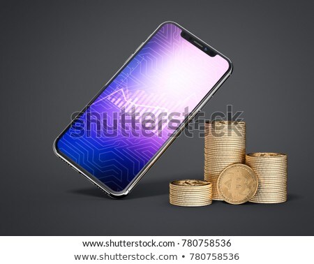 [[stock_photo]]: Three Stacks Of Bitcoins And Smartphone 3d Rendering