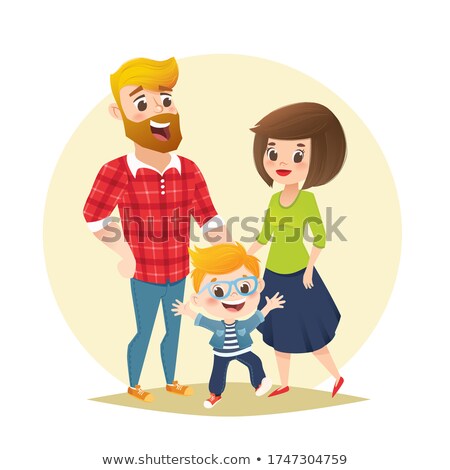 Vector Cartoon Family In Casual Clothes Boy Jumping With His Mom And Dad ストックフォト © orangemilk