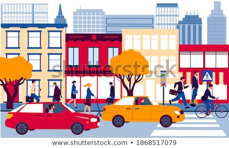 Foto stock: Cityscape In Autumn And Car Riding On Road Vector