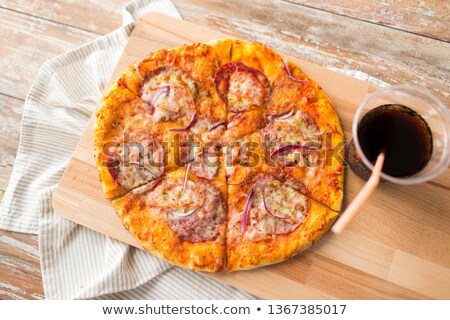 Zdjęcia stock: Close Up Of Homemade Pizza With Cola On Table