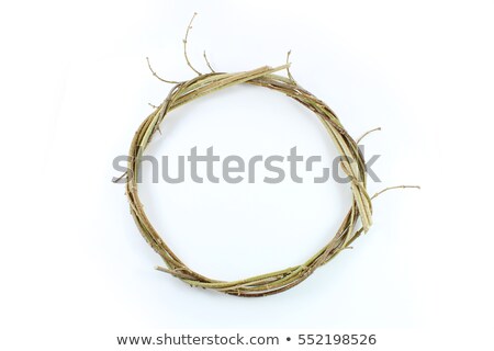 Foto d'archivio: Handmade Round Wreath From Twigs On A White