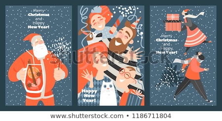 Foto stock: Family Christmas Card Vector People Icon Set