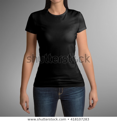 ストックフォト: Young Brunette Woman In Jeans And Black Top Isolated On Grey Background