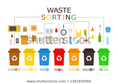 Stok fotoğraf: 7 Segregation Recycling Bins With Trash