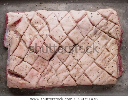 Сток-фото: Rustic Raw Uncooked Seasoned Pork Belly