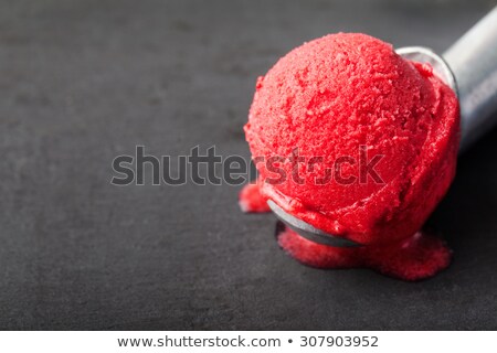 [[stock_photo]]: Ice Cream Cherry Raspberry Strawberry Cranberry Red Sorbet Scoop Black Stone Background Copy